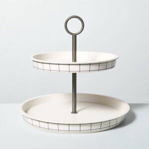 Hearth & Hand Magnolia 2-Tier Grid Pattern Bamboo‎ Melamine Serve Tray Gray 2022